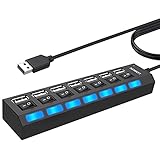 LOBKIN USB Hub 7-Port,Tragbar USB 2.0 Hub mit Einzelnen LED-Netzschaltern fur Laptop, PC, MacBook...