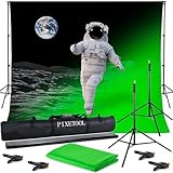 PIXETOOL Greenscreen (3 x 3 m) mit Ständer (2,6 x 3 m) - Fotohintergrund - Fotostudio Set - Green...